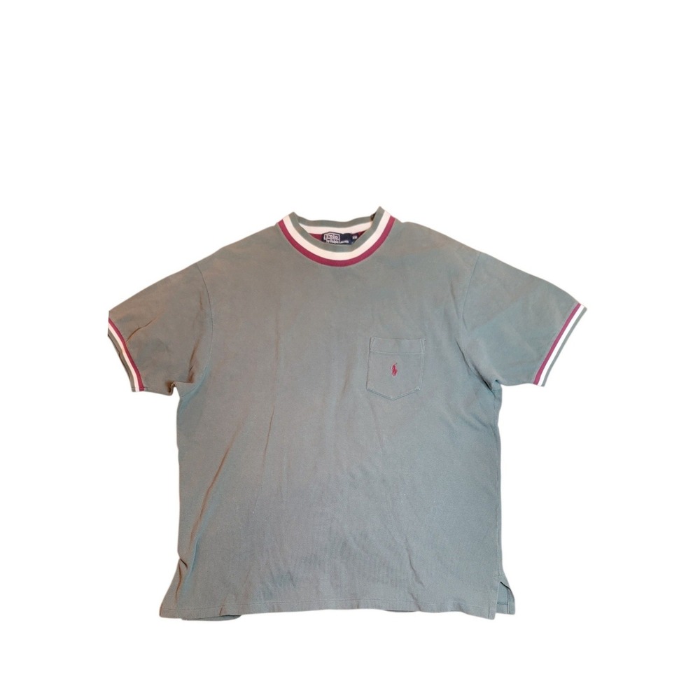 Polo Ralph Lauren Pocket T-Shirt Mens XXL Sage Green Excellent Ringer Pique Pony